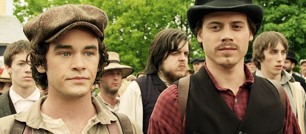 Casey Thomas Brown as Jeff Beech and Francois Arnaud as Warner Pitts march off to join the Union Army in Copperhead (2013)