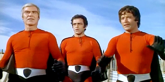 Frank Brana as Brad, Sal Borgese as Sal and George Martin as George in Three Supermen of the West (1973)