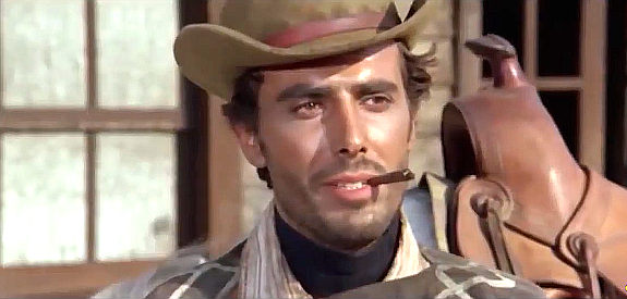 George Hilton as Joe, a real bounty hunter interrupting Franco and Ciccio's ruse in Two Sons of Ringo (1966)