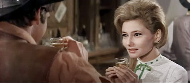 Maria Badmajew as Annie McGregor, sharing a drink with a male suitor in Two Violent Men (1964)