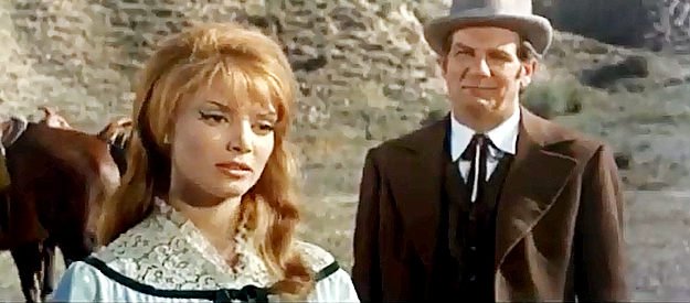 Mercedes Alonso as Dorothy Power, ordering an untrustworthy employee off her ranch in Son of Jesse James (1965)