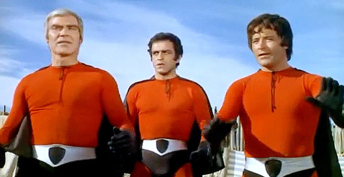Frank Brana as Brad, Sal Borgese as Sal and George Martin as George in Three Supermen of the West (1973)