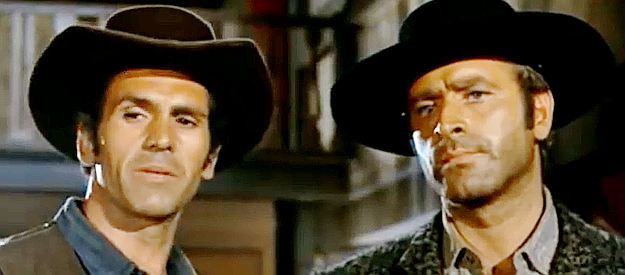 Renato Rossini (Howard Ross) as Deputy John and Germano Longo (Herman Lang) as Sheriff Cochran in Twenty Thousand Dollars for Seven (1968)