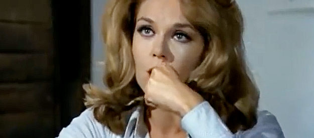 Teresa Gimpera as Jane, fretting about the safety of her son Jerry in Twenty Thousand Dollars for Seven (1968)