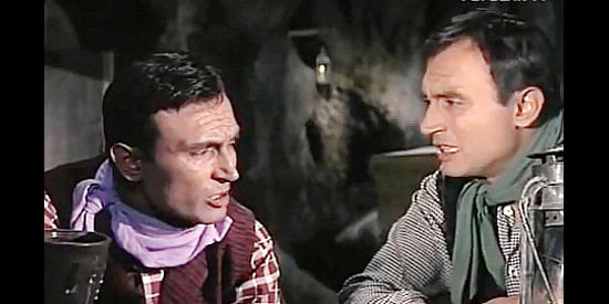 Tony Leblanc as Tim 'El Malo' and Tony Leblanc as Tom Rodriguez, having a talk at the former's hideout in Torrejon City (1962)