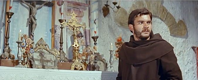 Boris Dvornik as the priest, ready to give his life for his town if necessary in Thunder at the Border (1966)