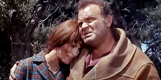 Dan Blocker as John Killibrew comforting new wife Mary (Susan Clark) over a troubling turn in Something for a Lonely Man (1968)