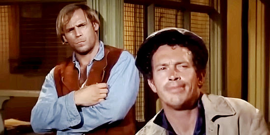 Don Stroud as Eben Duren and Warren Oates as Angus Duren, two of Mary's brothers in Something for a Lonely Man (1968)