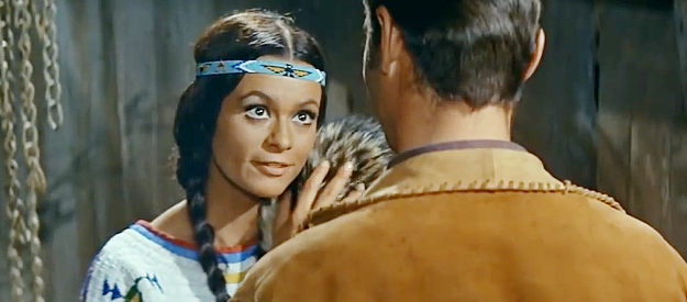 Marie Versini as Nscho-Tschi, getting to know Tom in Thunder at the Border (1966)