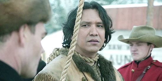 Michael Greyeyes as Cheyeho, leader of the Tlingit Indians, determined to protect his tribesmen in Klondike (2014)