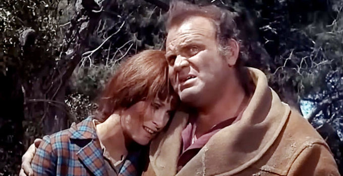 Dan Blocker as John Killibrew comforting new wife Mary (Susan Clark) over a troubling turn in Something for a Lonely Man (1968)