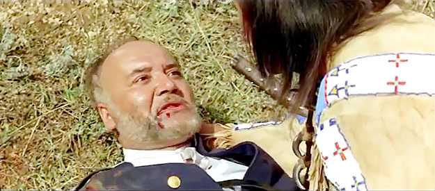 Sima Janicijevic as Maj. Kingsley, mortally wounded and sharing a secret with Winnetou in Winnetou and Shatterhand in the Valley of Death (1968)