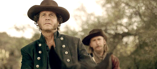 Bill Paxton as Sam Houston, whose slowness in engaging Santa Anna has his troops near mutiny in Texas Rising (2015)