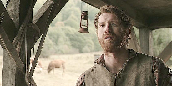 Damian O'Hara as Ellison Hatfield, urging brother Anse to find a peaceful alternative in Hatfields & McCoys (2012)