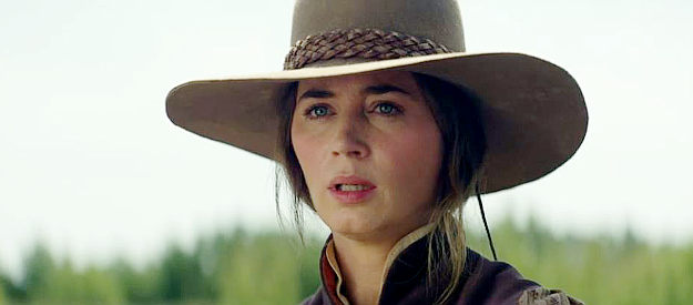 Emily Blunt as Cornelia Locke, the London lady who travels to the American West for a reunion with the man responsible for her child's death in The English (2022)