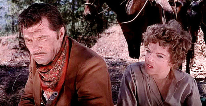 James Craig as Lt. Ezparza and Martha Roth as Angelica Chavez in Massacre (1956)