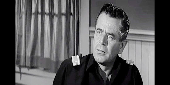 Glenn Ford as Lt. Jared Heath, whose capture of three Confederate soldiers sets off an unlikely series of events in Advance to the Rear (1964)