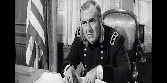 Jim Backus as Gen. Willoughby, about to realize he's sent a company of misfits on a vital mission in Advance to the Rear (1964)