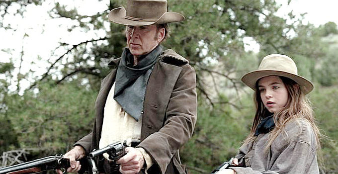 Nicolas Cage as Colton Briggs with daughter Brooke (Ryan Kiera Armstrong) in The Old Way (2023)
