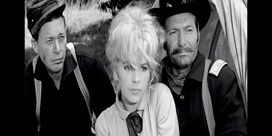 Stella Stevens as Mary Lou Williams, finding herself a captive of her supposed allies, including Monk (Chuck Roberson, right) in Advance to the Rear (1964)