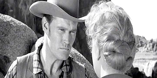 Chuck Connors as Judd Farrow, the man who helps Ellen escape a hanging, but can’t get her to love him in The Hired Gun (1957)