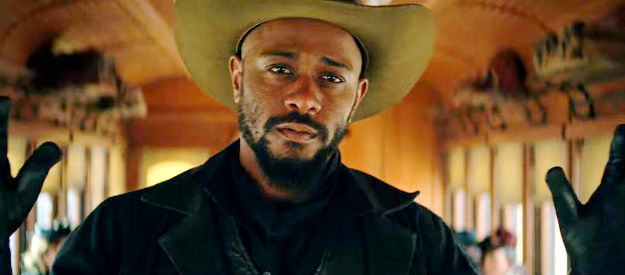 LaKeith Stanfield as Cherokee Bill, one of Rufus Buck's chief lieutenants in The Harder They Fall (2021)