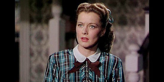 Ellen Drew as Caroline, balking at the suggestion of attending hangings planned by her husband in The Man from Colorado (1948)