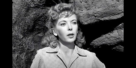 Ida Lupino as Julia Thomas, realizing her ploy has been discovered by Jacob Walz and she's now at his mercy in Lust for Gold (1949)
