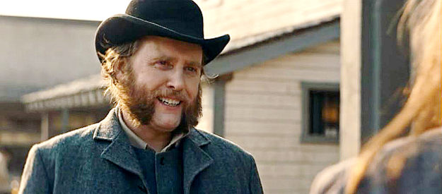 Jamie Beamiosh as Henry Antrim, meeting widowed Kathleen McCarty for the first time in Billy the Kid (2022)