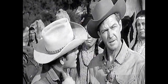 Bill Williams as Jim Henry, trying to reassure Mike McGeehee (Dickie Jones) that he's safe in an Indian camp in The Wild Dakotas (1956)