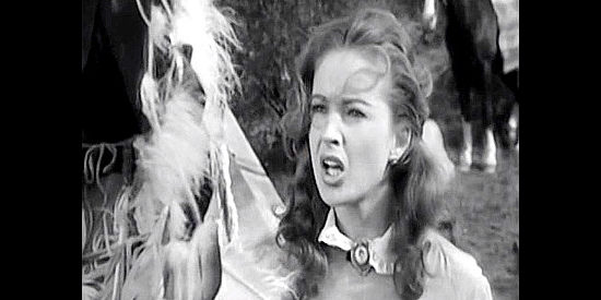 Coleen Gray as Sue 'Lucky' Duneen, giving an Indian chief a piece of her mind in The Wild Dakotas (1956)