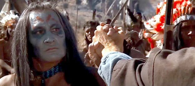 Will Sampson as 10 Bears, a Comanche chief meeting with Josey Wales in The Outlaw Josey Wales (1976)