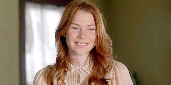 Courtney Halverson as Lillian, the Owens' adopted daughter, ready for a picnic with blacksmith intern Joshua in Love Finds a Home (2009)