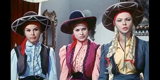 Dominique Boschero as Alba, Anna Ranalli as Dolores and Margaret Rose Keil as Juanita demanding changes in The Magnificent Three (1961)