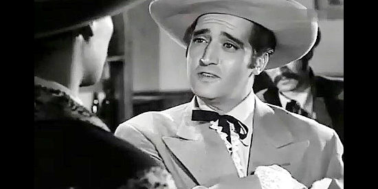 Abel Salazar as Cesar de Echague, trying to prevent a confrontation with Col. Clark in Judgment of Coyote (1956)