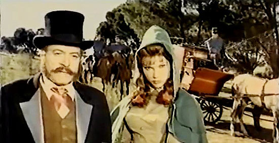 Jose Marco Davo as Gov. Hayes and Maria Silva as Irene, his pretty daughter, meet Zorro for the first time in Zorro The Avenger (1962)