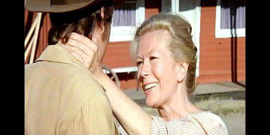Lesley Woods as Ma Barrenger, bidding her youngest son Tommy farewell as he heads off to town in A Man for Hanging (1972)