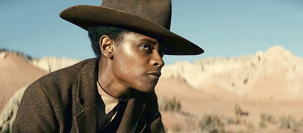 Letitia Wright as Mo Washington, posing as a man in her effort to find true post-slavery freedom in Surrounded (2023)