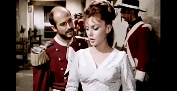 Maria Jose Alfonso as Manuela de la Riva, being harassed by Ambo (Agustin Gonzalez) yet again in Behind the Mask of Zorro (1965)