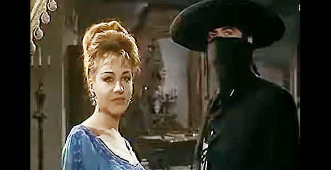 Maria Luz Galicia as Leonora Acevedo gets another visit from The Coyote (Fernando Casanova) in The SIgn of the Coyote (1963)