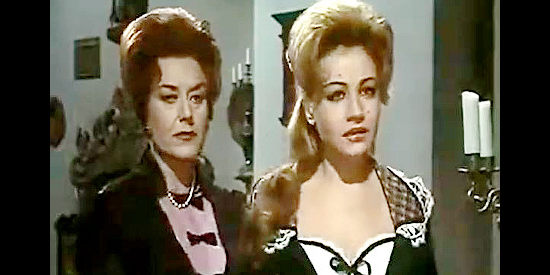 Paola Barbara as Senora Teodora Acevedo and her daughter Leonora (Maria Luz Galicia), in danger of losing their land or worse in Sign of the Coyote (1963)