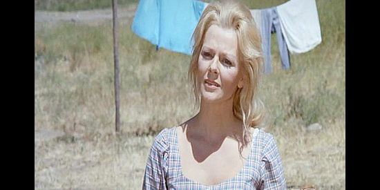 Virginia Wood as Ellen Rennell, growing wary of the stranger who shows up at her home in A Man for Hanging (1972)