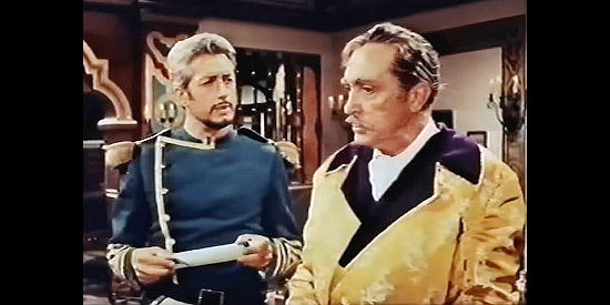 Franco Fantasia as the colonel and Antonio Prieto as Gov. Don Manuel de Parades, planning a new scheme to capture Zorro in Sword of Zorro (1963)