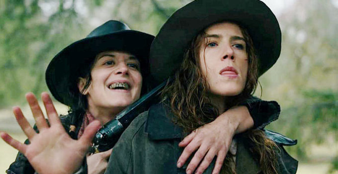 PROMO -- Emily Bett Rickards as Calamity Jane (right), finding herself under the gun of a serial killer named Abigail (Priscilla Faia) in Calamity Jane (2024)