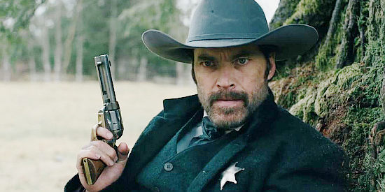 Tim Rozon as Sheriff Mason, forced to track Jack McCall and Calamity Jane with a posse of just two deputies in Calamity Jane (2024)