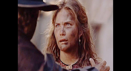 Karey Green as Susannah Dickinson, still reeling from what happened at the Alamo in Two for Texas (1998)