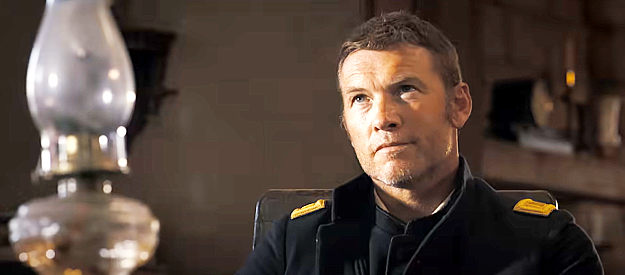 Sam Worthington as Lt. Trent Gephart, the officer who tries to warn against settling in Apache country in Horizon, An American Saga, Chapter 1 (2024)