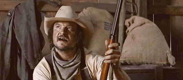 Heath Freeman as Gold Teeth, one of Capt. Miller's men, wondering about his next move in Terror on the Prairie (2022)