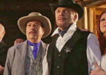 Robert Acres as Padre Michael, Curt Lambert as Dell, Dallas Valdez as Joe Crist and Carrie Keagan as Maggie in Joe Crist (2024)