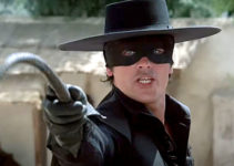 Alain Delon as Zorro, beginning his mission to end tyranny in Nuova Aragona in Zorro (1975)